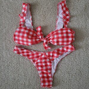 Women's Red Gingham Bikini Set, Size Medium